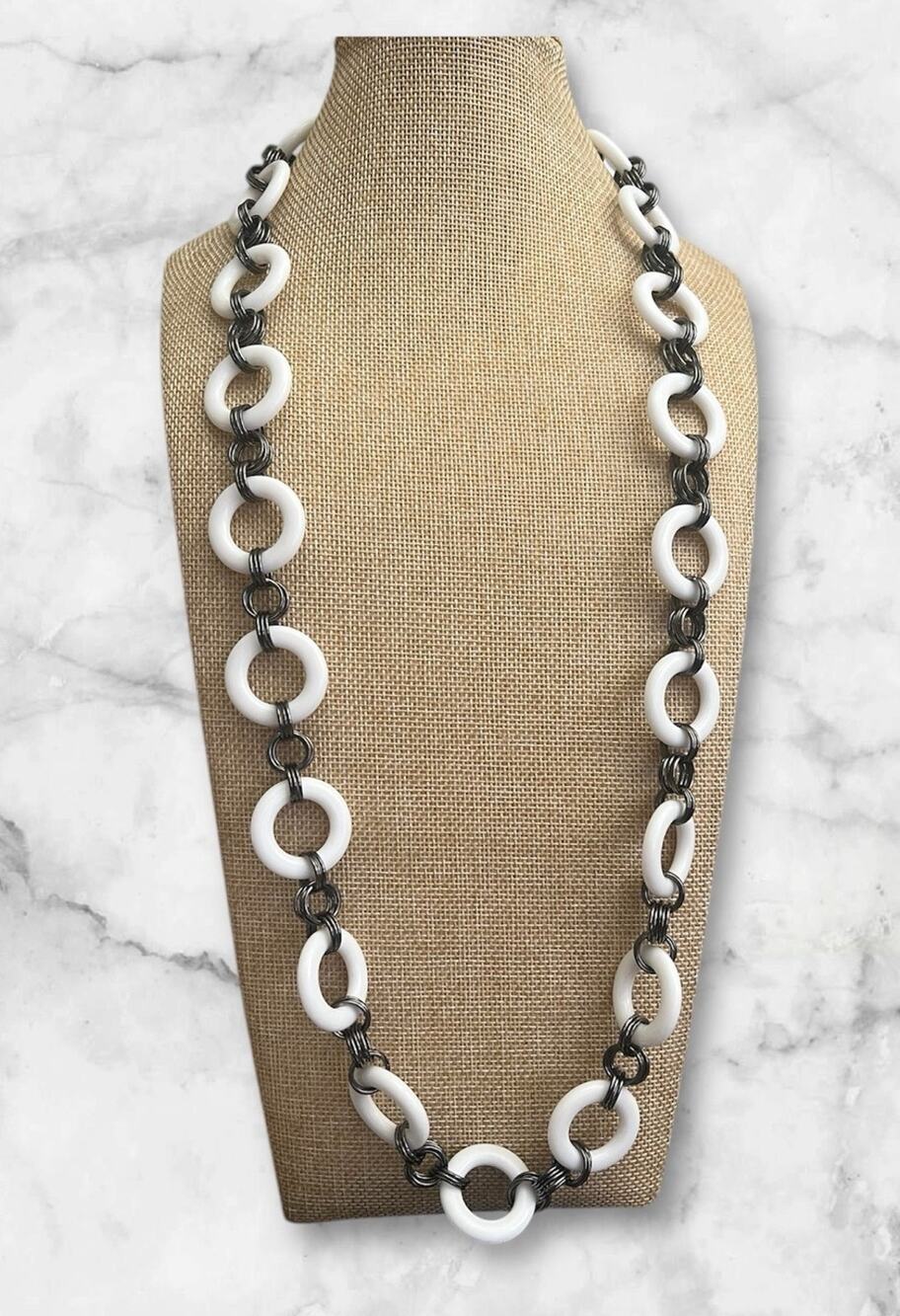 Vintage Joan Rivers White Lucite Chain Long Necklace. 34 Inches